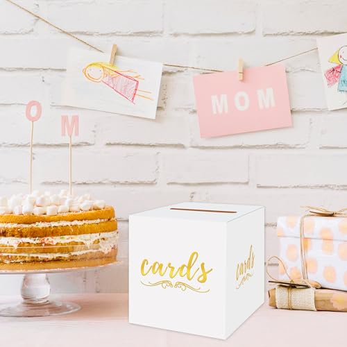 Gold and White Wedding Card Box - 8.7" Gift Card Holder for Events