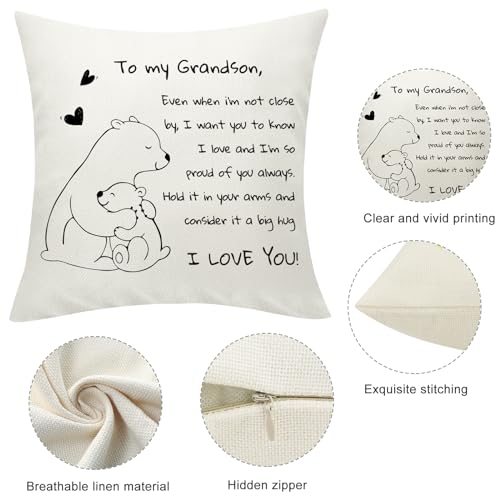 Grandson Gift Throw Pillow Cover - I Love You Bear Design 18x18