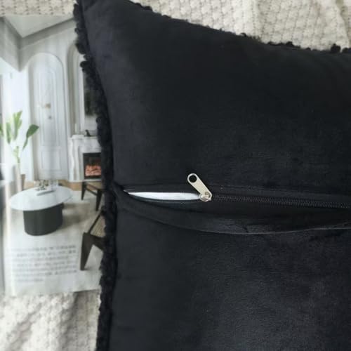 OYIMUA Black Faux Fur Boucle Throw Pillow Covers 20x20, Set of 2