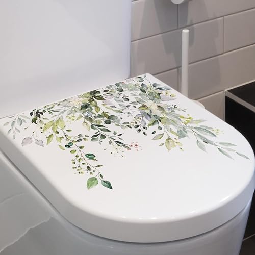 Green Plant Leaves Toilet Lid Decals - Waterproof & Removable