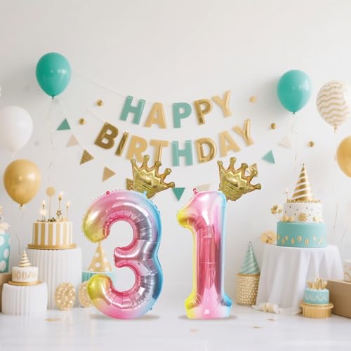40-Inch Rainbow Gradient Number 1 Balloon with Crown - 1st Birthday & Baby Shower Party Supplies