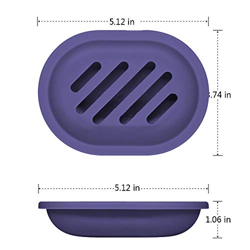 Self-Draining Soap Dish Holder - 2 Pack, Purple Oval Design