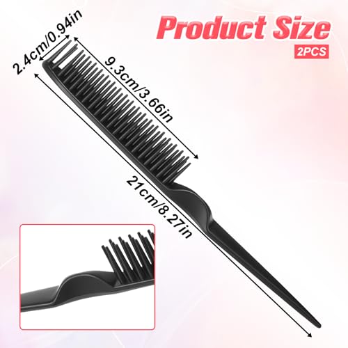 3 Row Styling Comb with Rat Tail - 2 Pack Black Hair Brushes