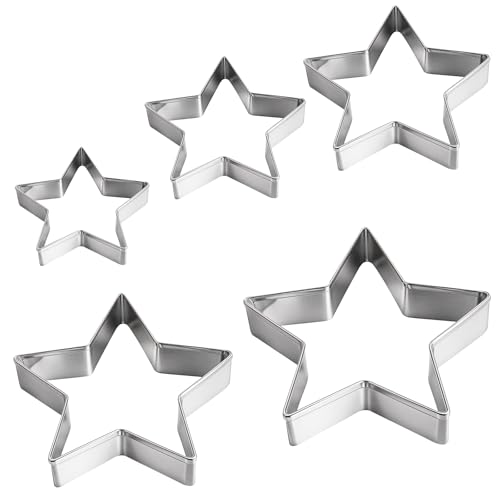 Star Cookie Cutter Set - 5 Pcs Stainless Steel Edge Cutters, 3.6–7.8cm, Nesting