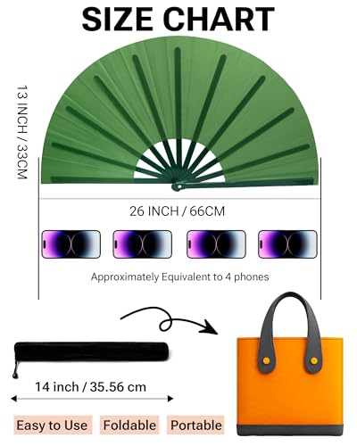 Premium 13'' Green Popping Hand Fan for Dancing & Events