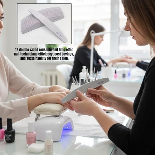 TIKIYOUN Curved Nail Files 12 Pcs - 100/180 Grit Dual-Sided Emery Boards
