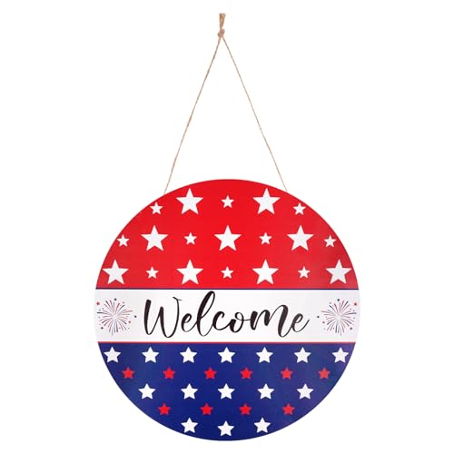 4th of July Patriotic Wooden Wreath for Front Door Decor