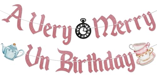A Very Merry UnBirthday Glitter Banner - Wonderland Party Decorations
