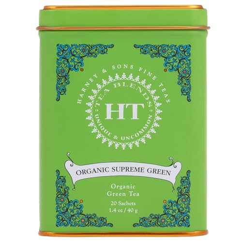 Harney & Sons Organic Supreme Green Tea, 20 Pyramid Sachets in Decorative Tin