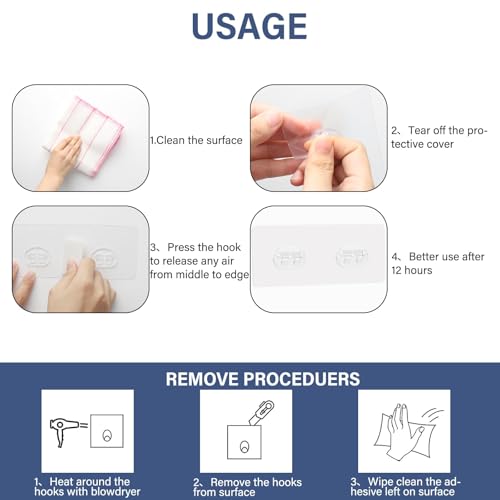 YOLOPLUS+ 8 Pack Adhesive Shower Caddy Hooks - Strong & Waterproof