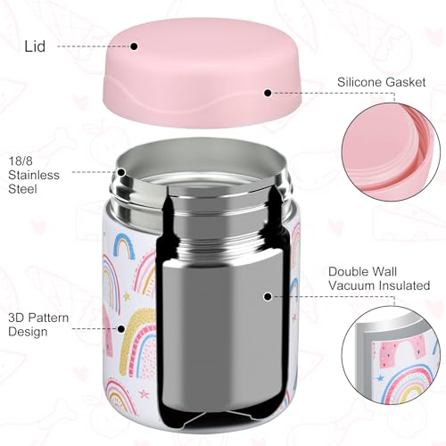 Wiwens 12oz Kids Insulated Soup Thermo - White-Rainbow Leakproof Food Jar for Hot & Cold Meals