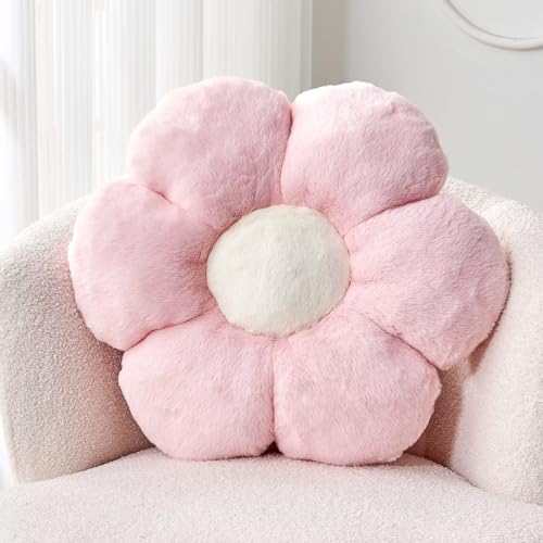 Kcvvcr Pink Flower Throw Pillow - Soft Faux Rabbit Fur Cushion 14.9"