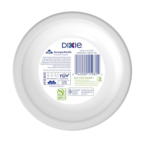 Dixie 10 Ounce Disposable Paper Bowls - 144 Count, Compostable