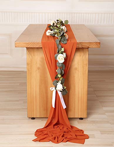 Burnt Orange Chiffon Table Runner - 27 x 168 Inch Rustic Wedding Decor