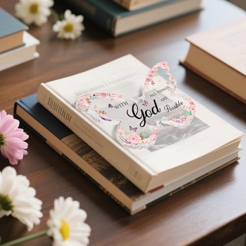 Inspirational Pink Butterfly Desk Decor for Women - God