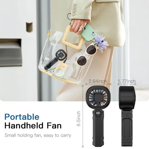 WXX Portable Handheld Turbo Fan Black - Mini Personal Fan with Digital Display