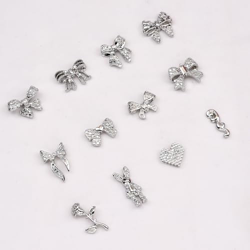Black Metal Nail Charms 120pcs 3D Bow Rose Heart Nail Studs Y2K Alloy