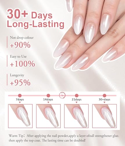 BISHENGYF White Pearl Chrome Nail Powder - Glazed Donut & Aurora Mermaid Effect