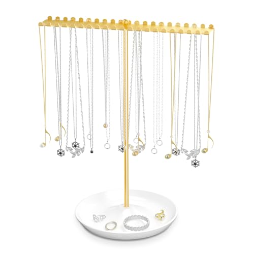 Gold Jewelry Organizer Stand with 42 Hooks for Necklaces & Bracelets