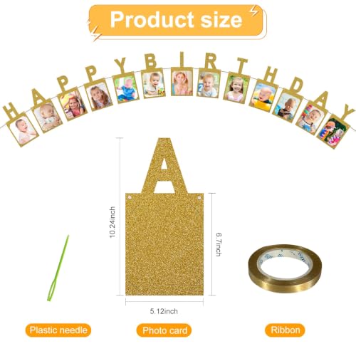 Gold Glitter Happy Birthday Banner with 4x6 Photo Slots
