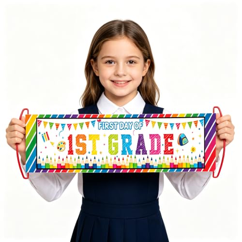 First Day of 1st Grade Photo Sign Banner for Back to School Decorations