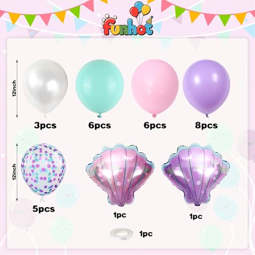 Mermaid Balloon Set - Pastel Pink, Purple, Teal & Confetti - 30 Pieces