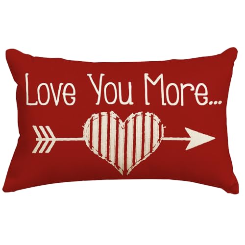 Valentine's Day Pillow Cover 12x20 Inch - Red Decorative Lumbar