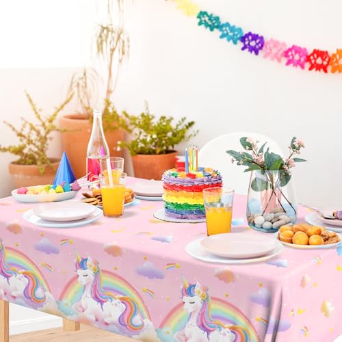 Cextoga Unicorn Disposable Tablecloths, 4-Pack Waterproof Party Covers