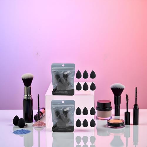 WNHNO 12 Pcs Mini Makeup Sponge Set - Soft Latex-Free Beauty Blenders for Foundation, Concealer & Powder (Black)