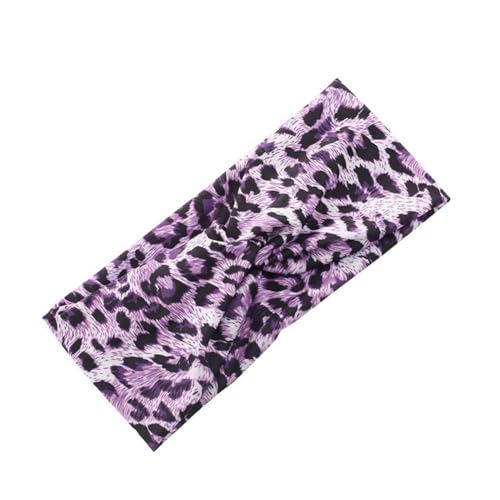 Purple Leopard Print Cross Elastic Headband for Gym and Fashion