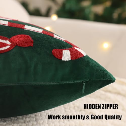 Christmas Throw Pillow Cover 18x18 Set of 2 Dark Green Candy Cane - Holiday Decor