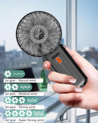 Enituo Portable Handheld Mini Fan - Black, 180° Adjustable, 4 Speeds, 15H Battery Life