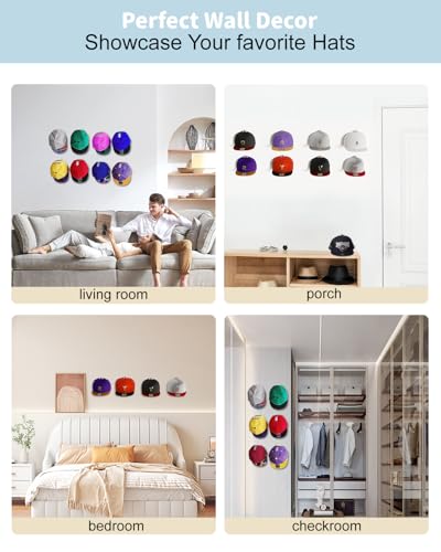 MSKEI Adhesive Hat Hooks - Wall-Mounted Baseball Cap Hanger (4-Pack)