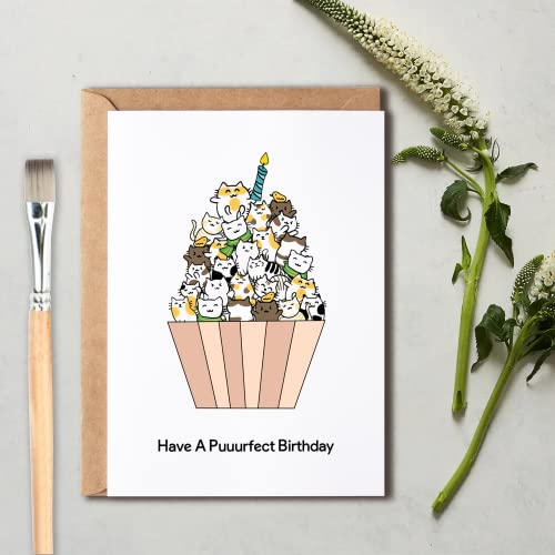 Funny Cat Birthday Card - Cute 5x7 Purrfect Design