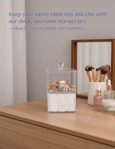 Double Layer Stackable Cotton Swab Holder with Clear Plastic Lid