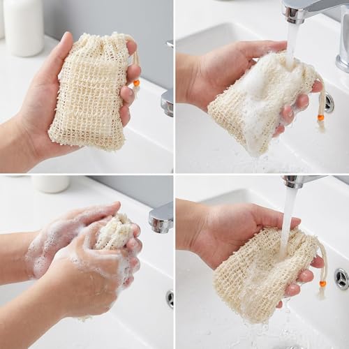 Sisal Soap Saver Bag 4Pcs - Natural Exfoliating Soap Pouch