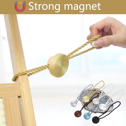 SLIFEOW Gold Magnetic Curtain Tiebacks 12mm Heavy-Duty Rope Holdbacks - No Tools Needed