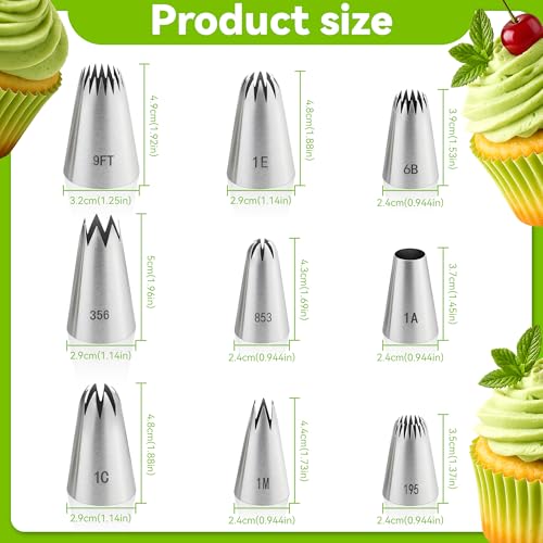 9-Piece Large Stainless Steel Piping Tips Set for Cake Decorating