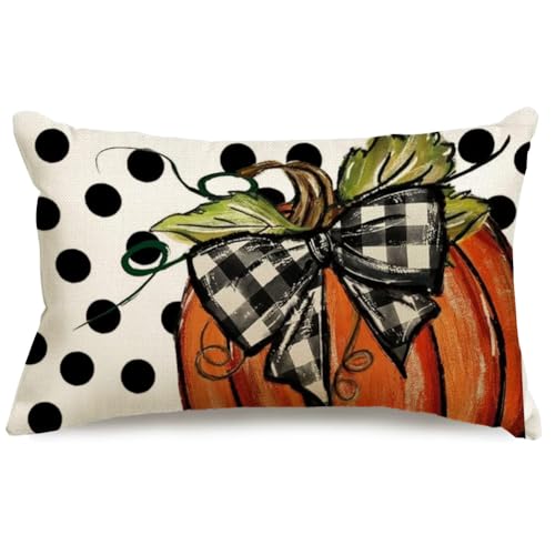 RABUSOFA Fall Pumpkin Pillow Cover 12x20 Inches Polka Dot Thanksgiving Decor