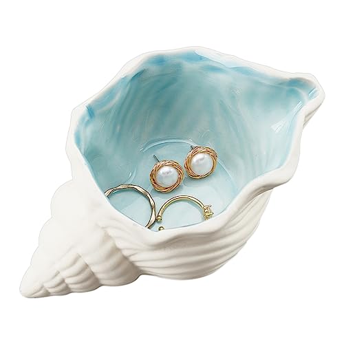 Aqua Ceramic Conch Jewelry Tray for Rings, Earrings & Trinkets