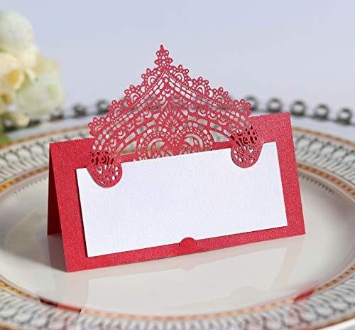 50 PCS Red Laser Cut Wedding Place Cards Tented Name Seating Cards