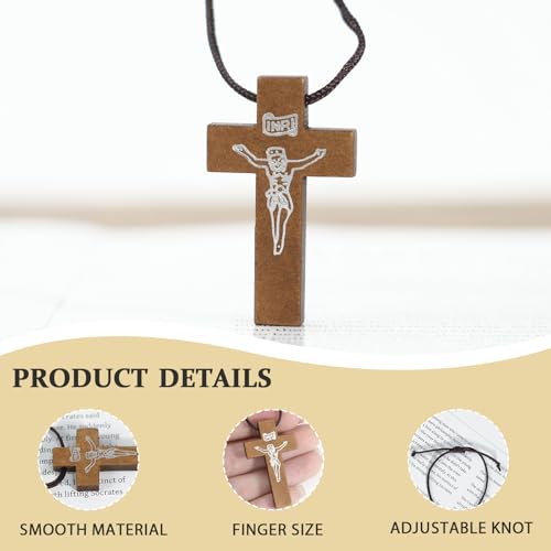4-Piece Natural Wooden Cross Necklaces for Men & Women