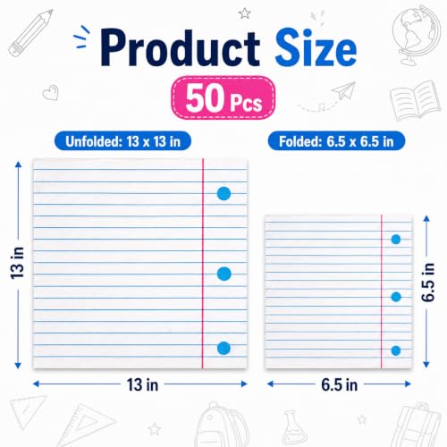 50Pcs Back to School Notebook Paper Napkins - 13x13 Inches