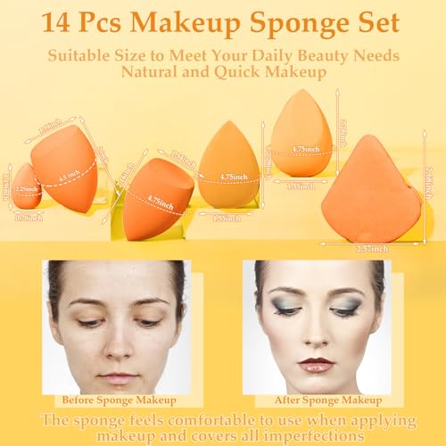 Auroray 14-Piece Makeup Sponge Set and Powder Puff Kit