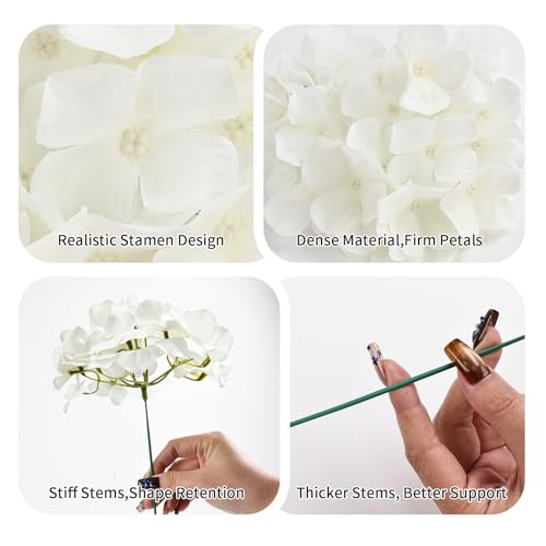 10pcs Artificial Hydrangea Flowers Bulk - Lifelike Silk Heads with Stems