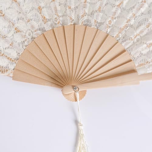 Yellow Lace Handheld Fan - Bamboo Folding Fan for Weddings & Parties