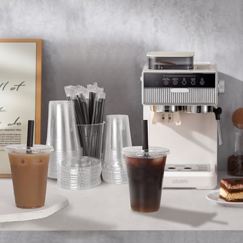 16oz Disposable Clear Plastic Cups with Lids and Straws - 25 Pack