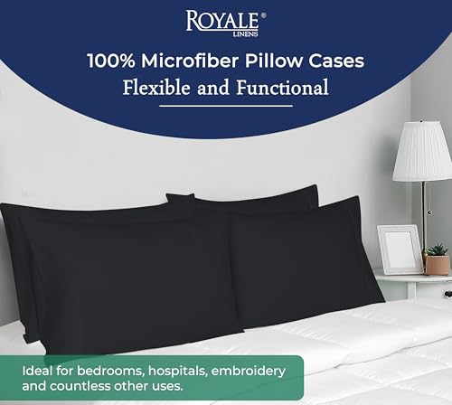 Royale Linens King Pillowcase Set - 2 Pack Brushed Microfiber - Black