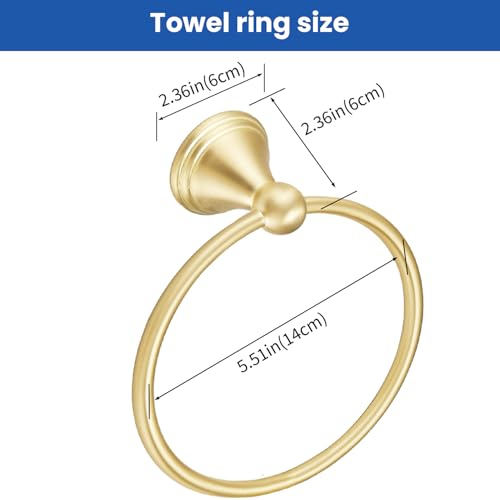 Sagetta Brushed Gold Towel Ring - 5.55-Inch Wall-Mounted Holder