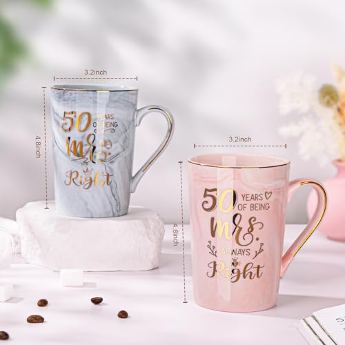 Pink & Grey 50th Wedding Anniversary Gift Set for Couples - Mr & Mrs Right Mug